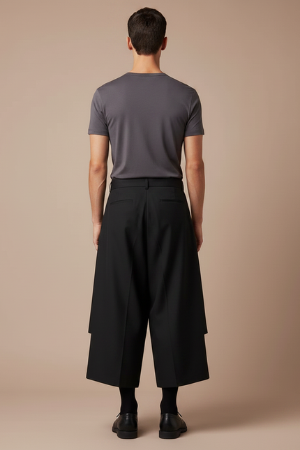 Pantalon Jupe Culotte Noir - Polyester - vue 2