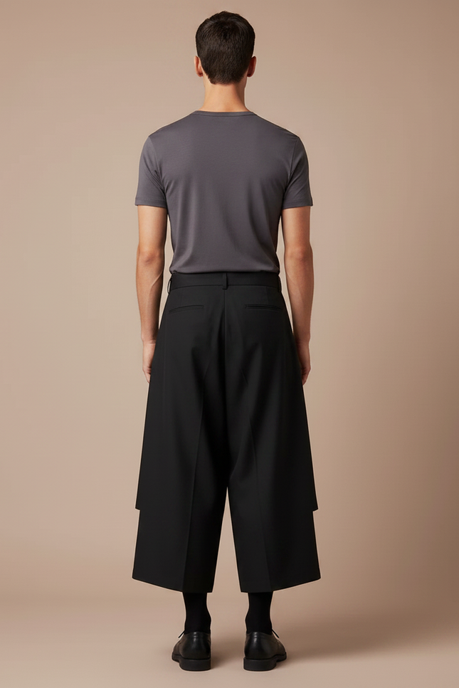 Pantalon Jupe Culotte Noir - Polyester - vue 2