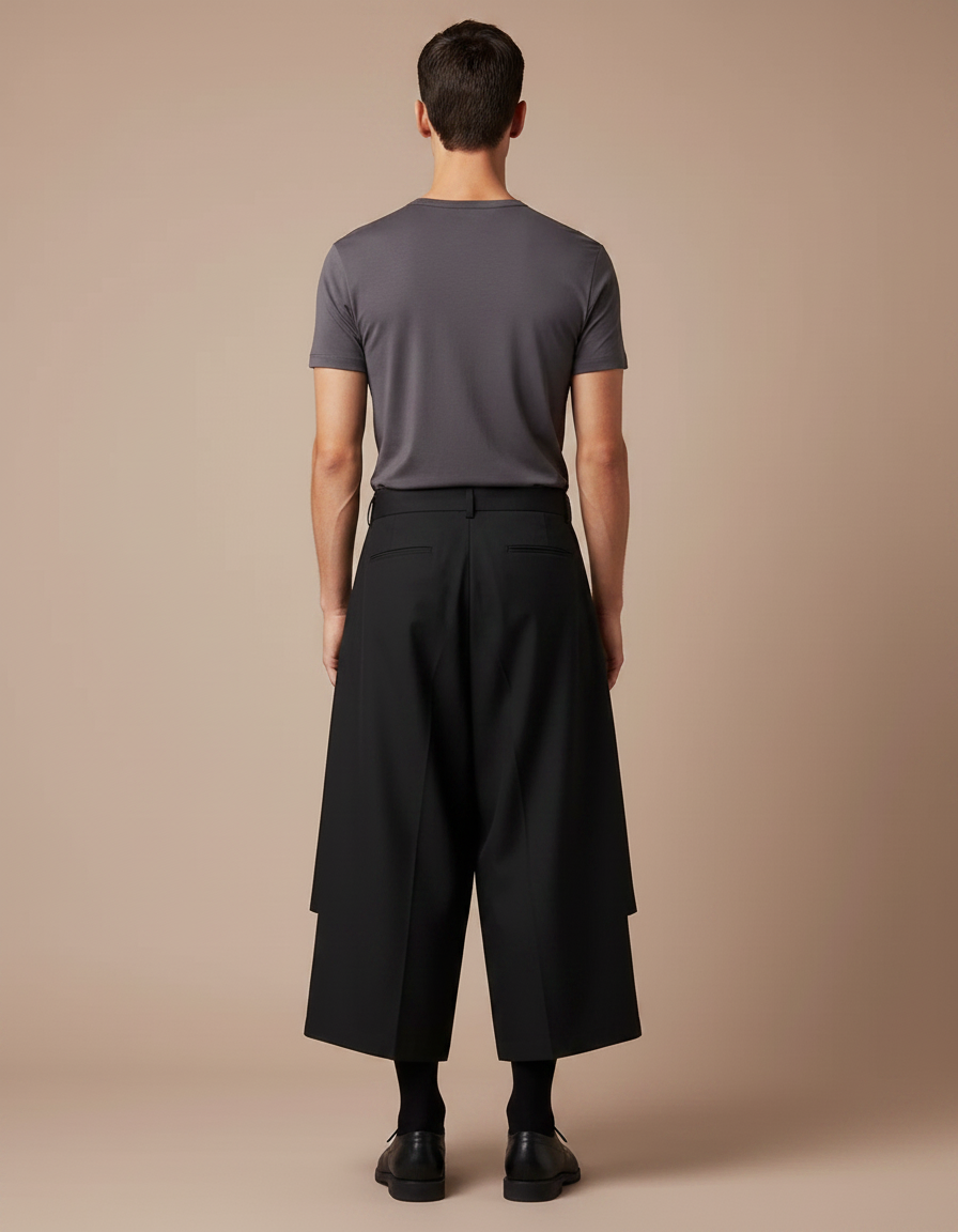 Pantalon Jupe Culotte Noir - Polyester - vue 2