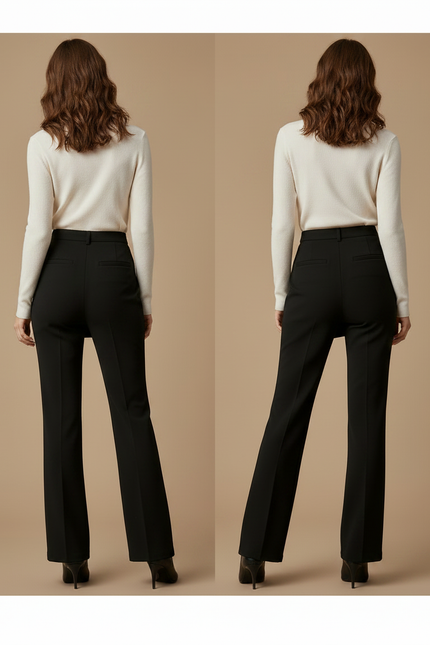 Pantalon Jupe Noir Droit Superposé Élégant Femme - Gabardine - vue 2