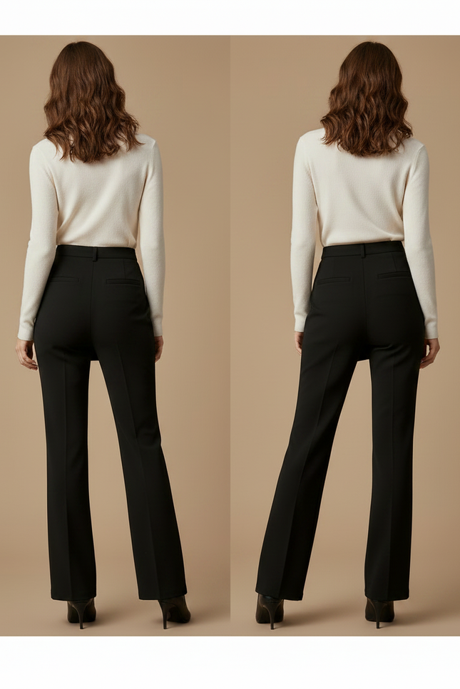 Pantalon Jupe Noir Droit Superposé Élégant Femme - Gabardine - vue 2