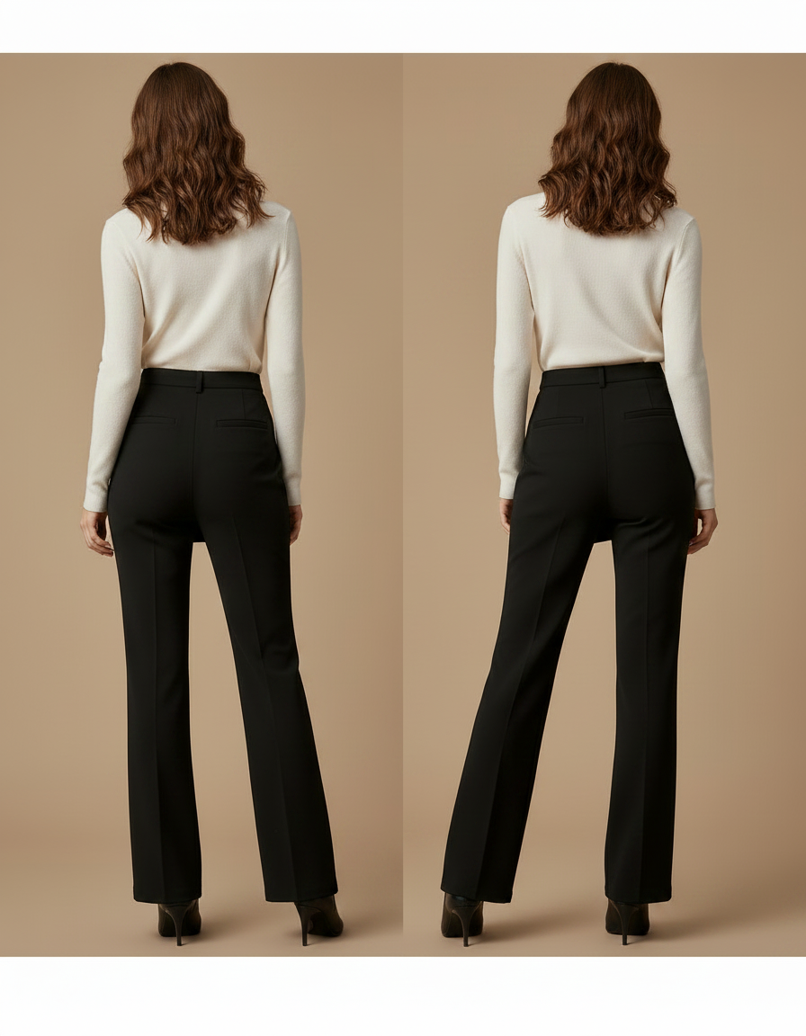 Pantalon Jupe Noir Droit Superposé Élégant Femme - Gabardine - vue 2