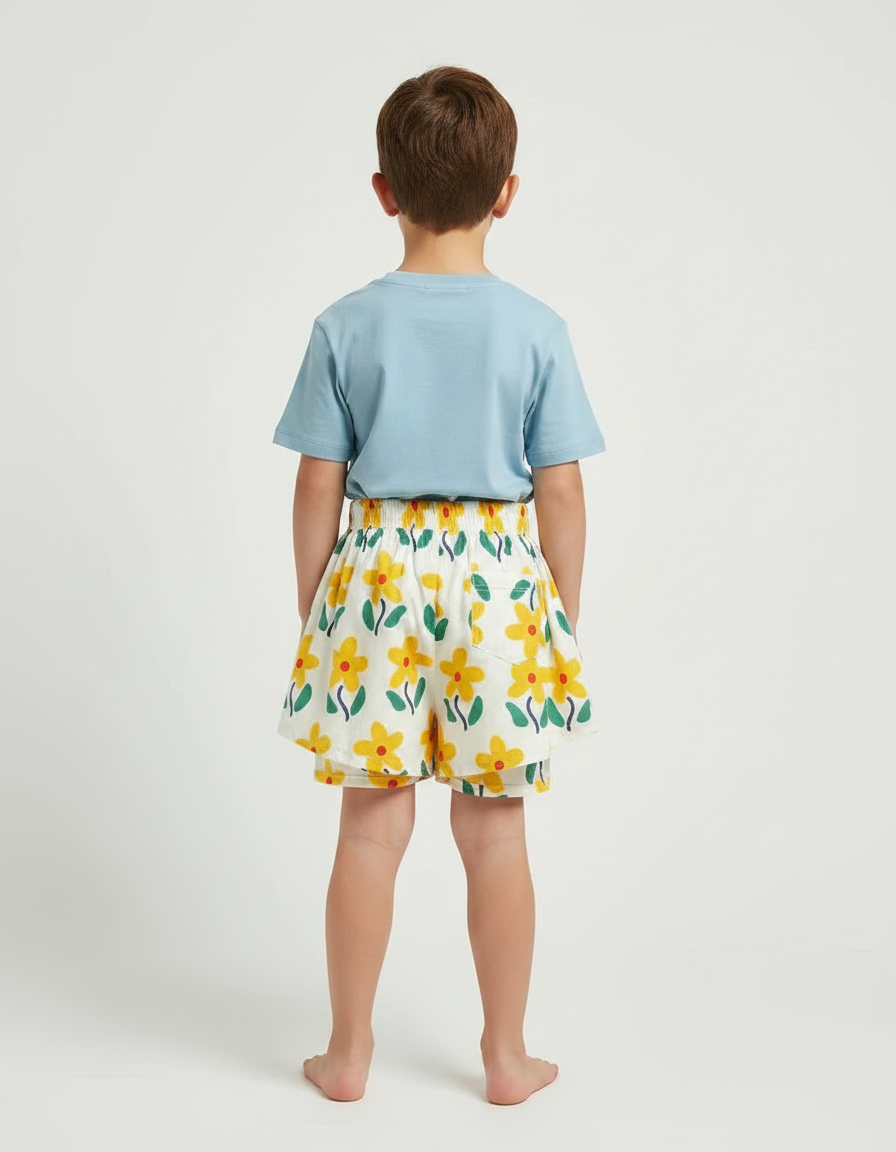 Pantalon Jupe Blanc Fleurs Plissé Ample Enfant - Coton - vue 2