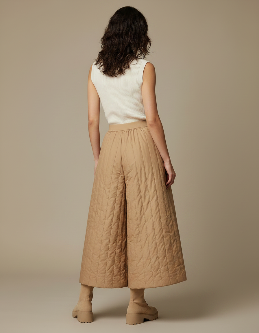 Pantalon Jupe Beige Matelassé Ample Hiver Décontracté - Polyester - vue 2