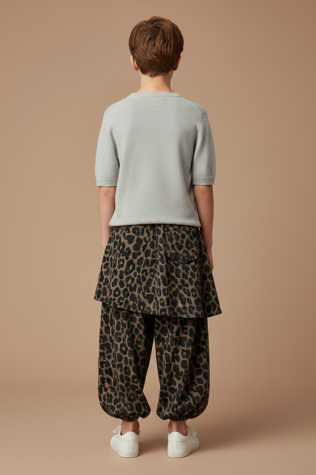Pantalon Jupe Léopard Ample Superposé Coton Chaud - Imprimé Molleton - vue 2