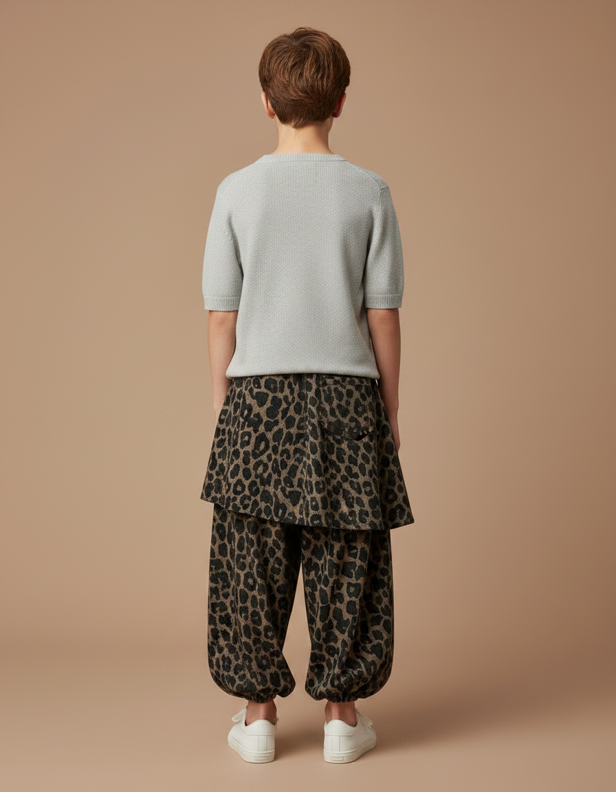 Pantalon Jupe Léopard Ample Superposé Coton Chaud - Imprimé Molleton - vue 2