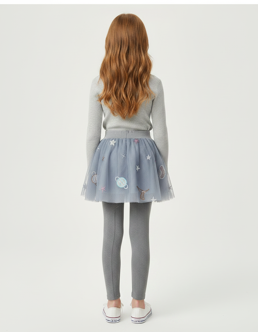 Pantalon Jupe Tulle Gris Étoiles Planètes Fille - Molleton - vue 2
