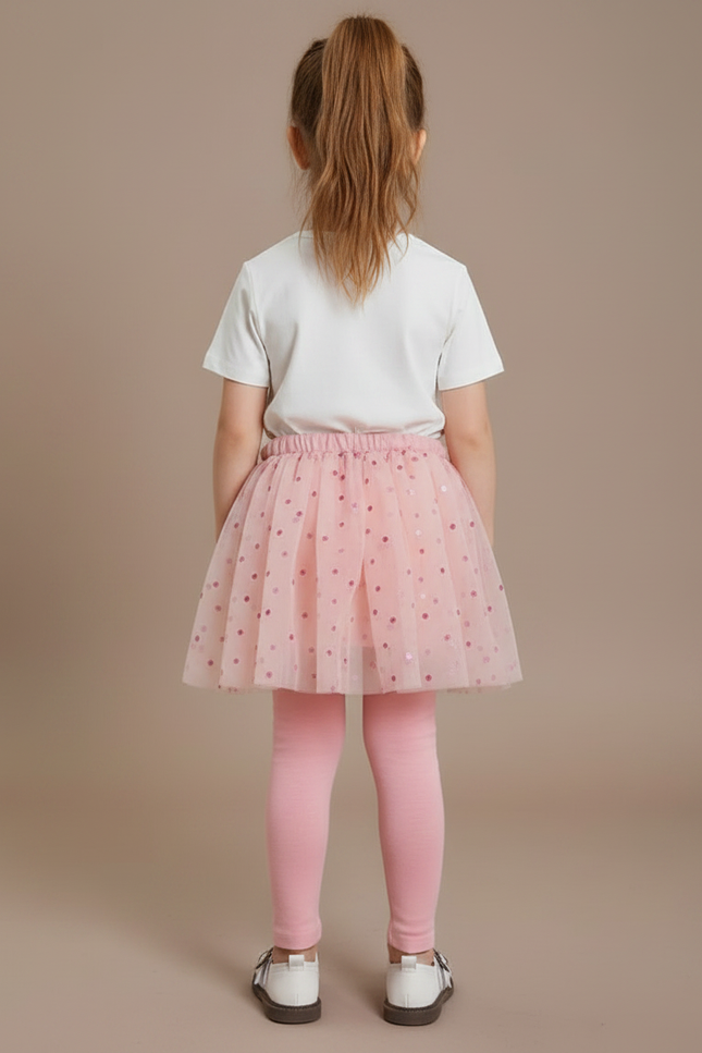 Pantalon Jupe Rose Paillettes Tulle Enfant Mignon - Maille - vue 2