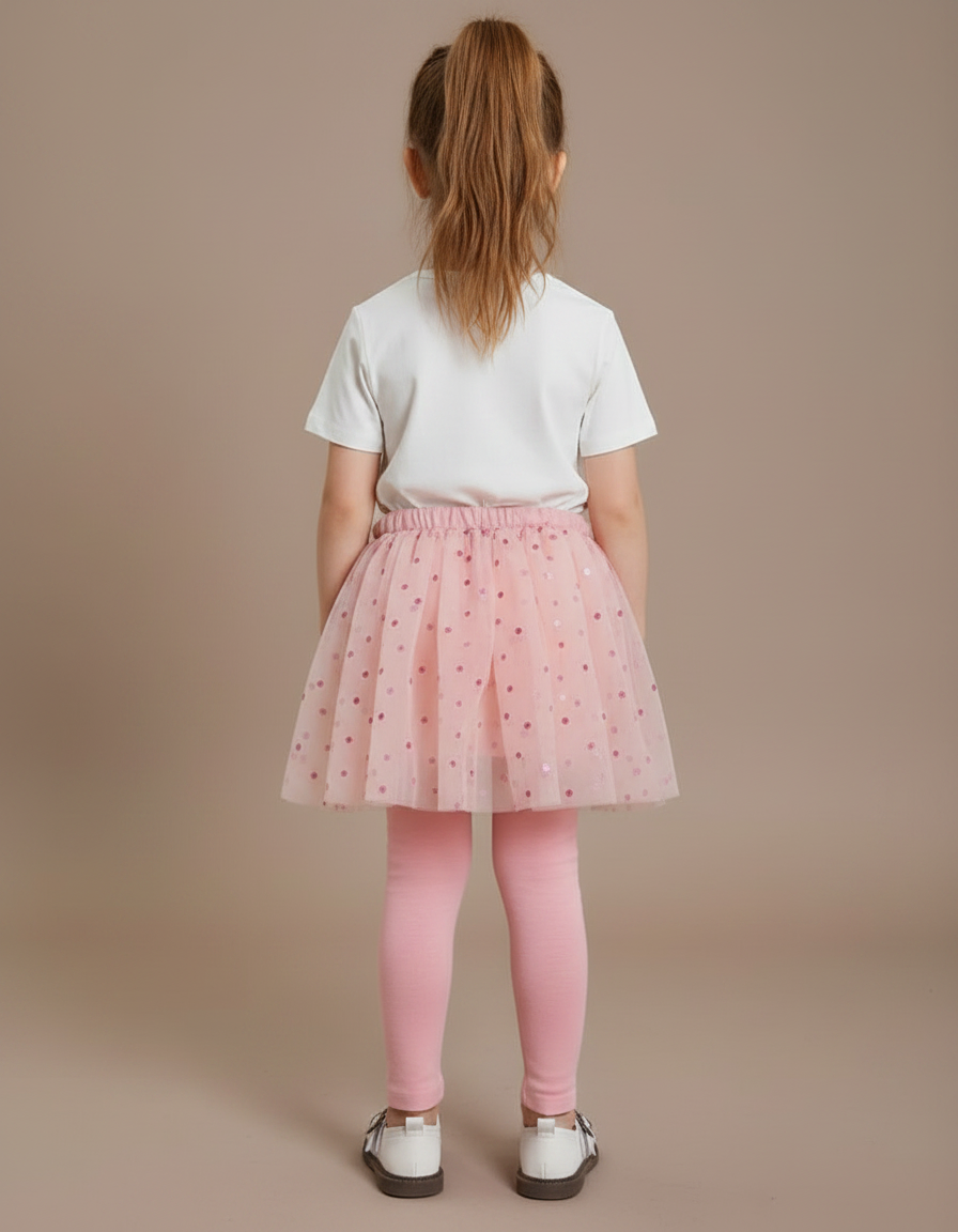 Pantalon Jupe Rose Paillettes Tulle Enfant Mignon - Maille - vue 2