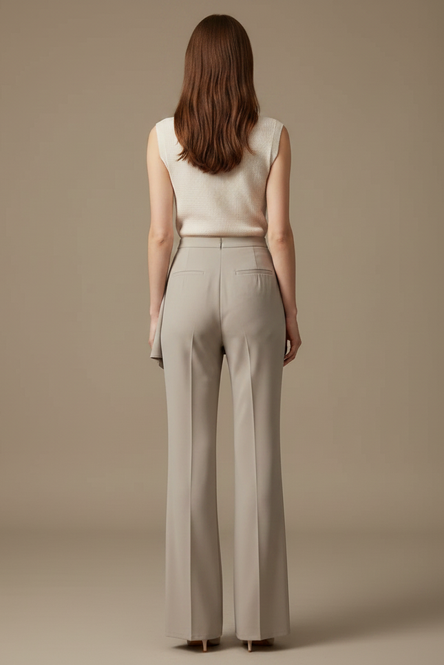 Pantalon Jupe Beige Drapé Fluide Élégant Moderne - Polyester - vue 2