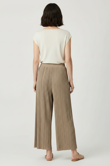 Pantalon Jupe Plissé Ample Marron Élégant Décontracté - Kaki Polyester - vue 2