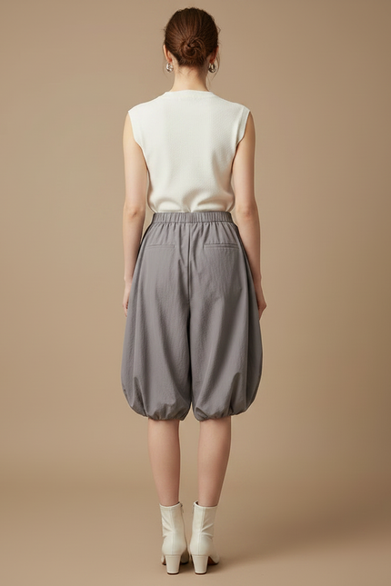 Pantalon Jupe Gris Ample Ballon Fluide Femme - Polyester - vue 2