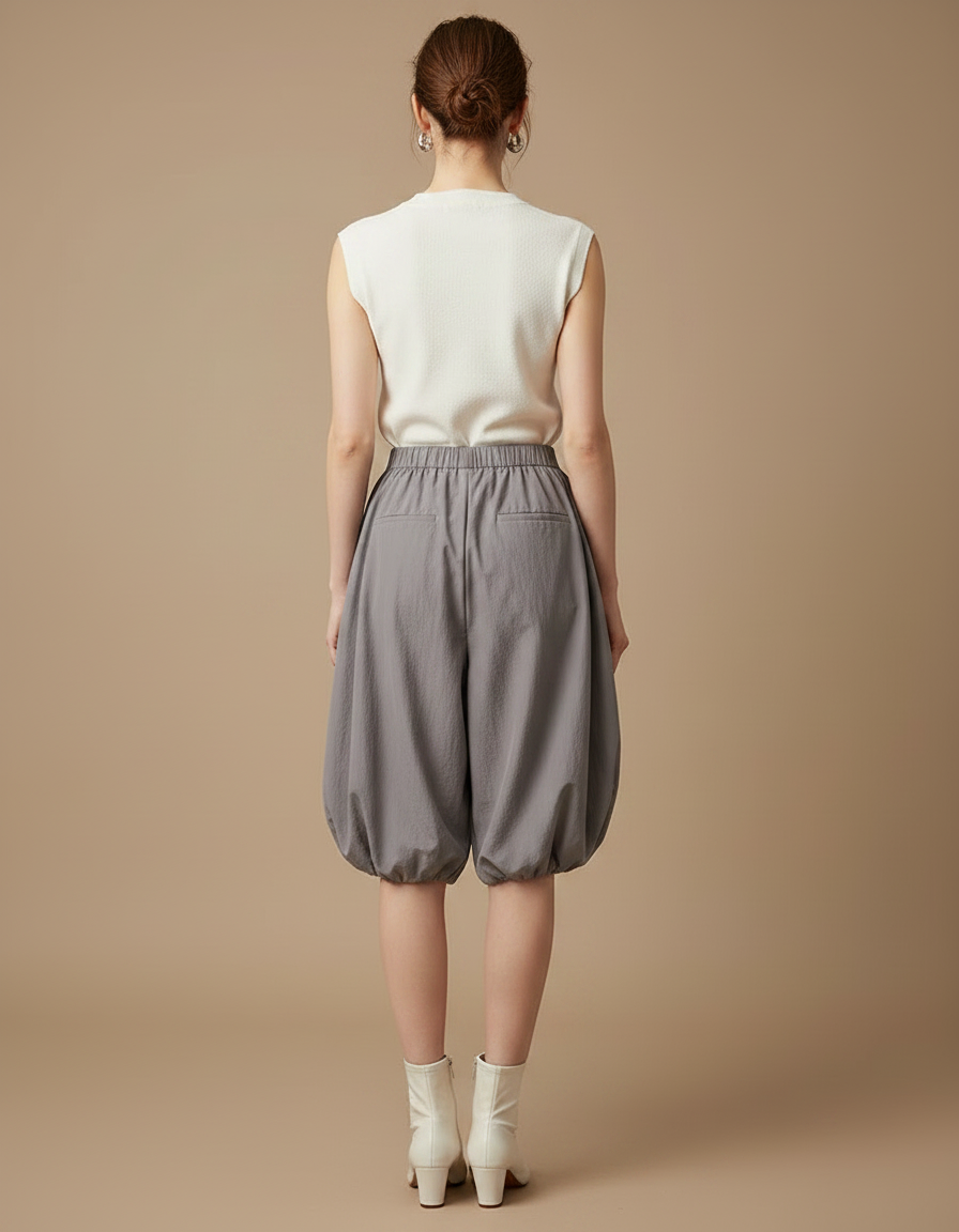 Pantalon Jupe Gris Ample Ballon Fluide Femme - Polyester - vue 2