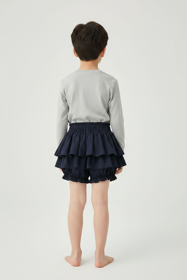 Pantalon Jupe Volants Superposés Bleu Marine Enfants - Coton - vue 2