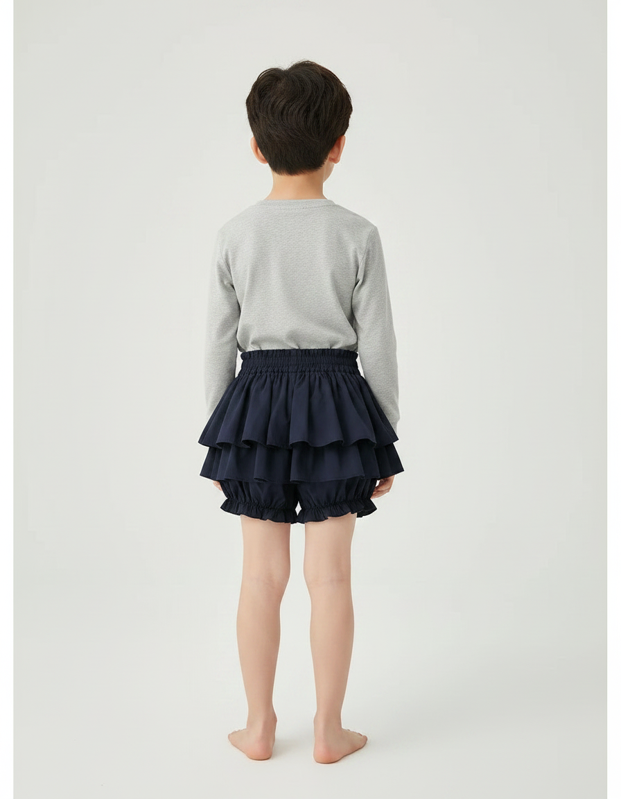 Pantalon Jupe Volants Superposés Bleu Marine Enfants - Coton - vue 2