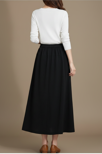 Pantalon Jupe Noir Fluide Ample Fendu Élégant - Polyester - vue 2