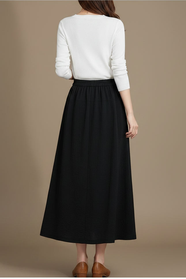 Pantalon Jupe Noir Fluide Ample Fendu Élégant - Polyester - vue 2