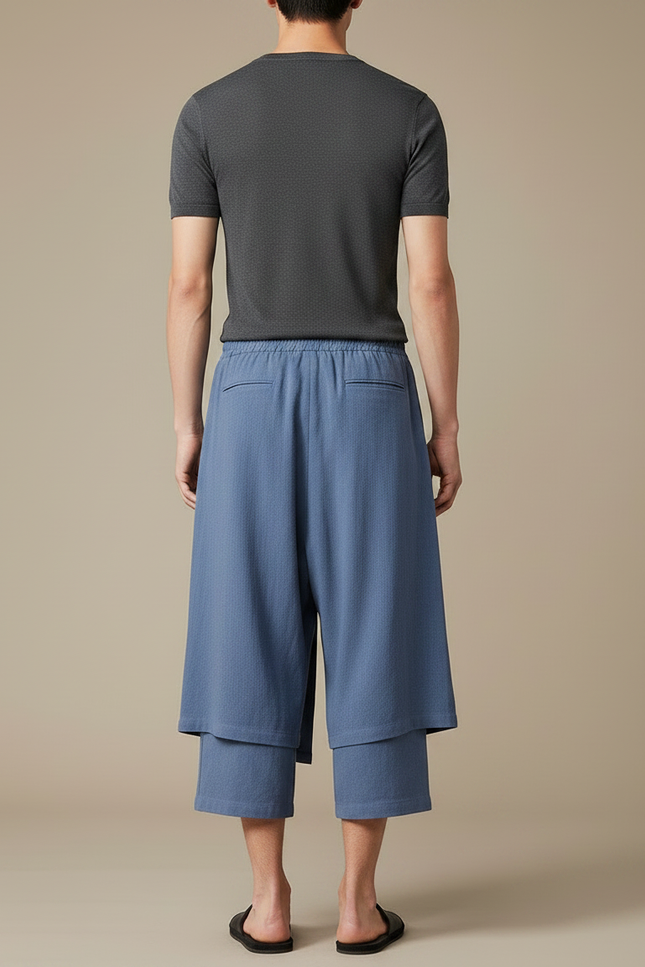 Pantalon Jupe Portefeuille - Bleu Lin - vue 2