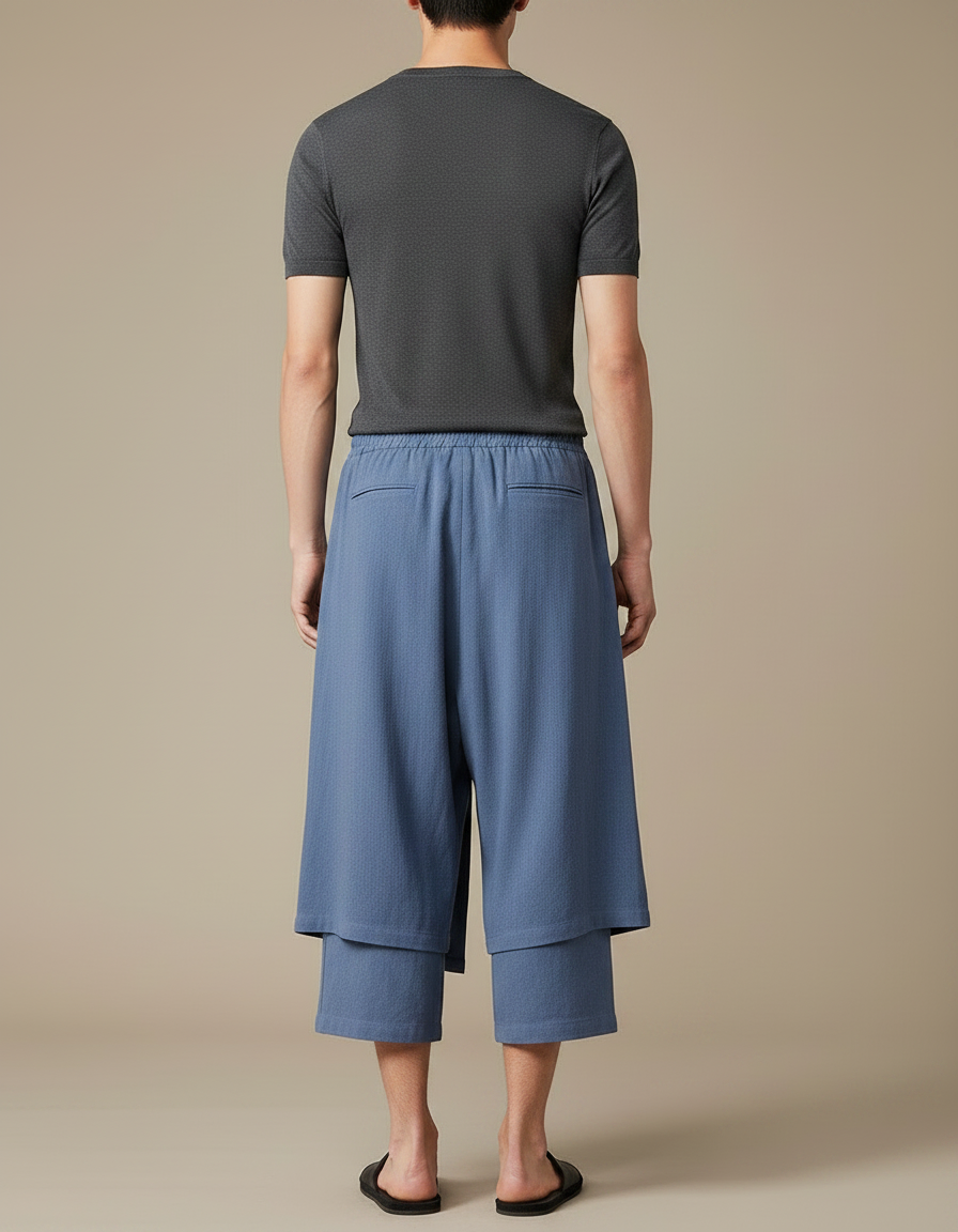 Pantalon Jupe Portefeuille - Bleu Lin - vue 2