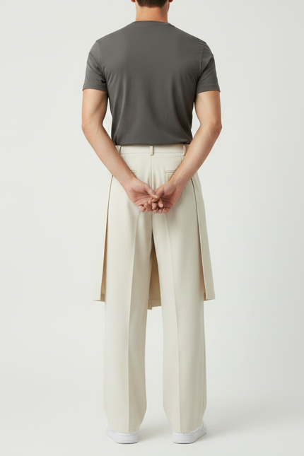 Pantalon Jupe Beige Droit Superposé Coton Homme - vue 2