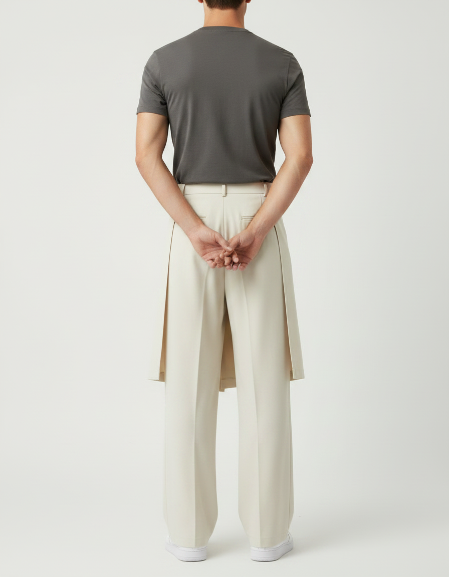 Pantalon Jupe Beige Droit Superposé Coton Homme - vue 2
