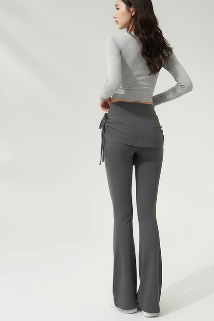 Pantalon Jupe Gris Évasé Sportif Intégré Cordon - Polyester - vue 2