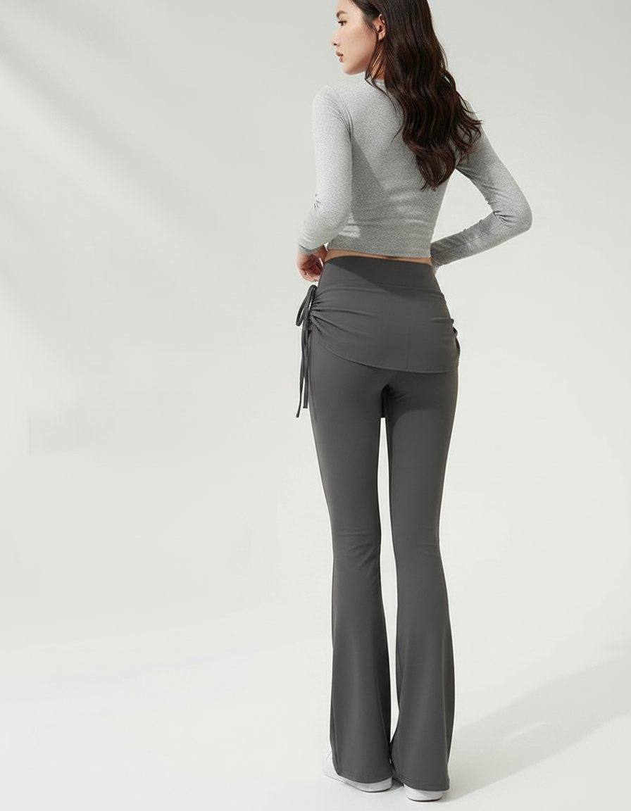 Pantalon Jupe Gris Évasé Sportif Intégré Cordon - Polyester - vue 2