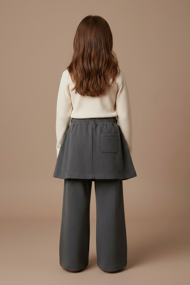 Pantalon Jupe Gris Plissé Large Décontracté Enfant - Molleton - vue 2