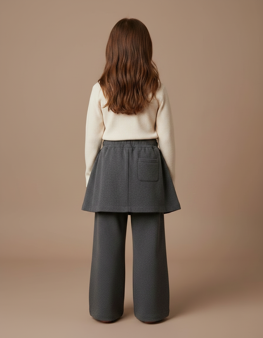 Pantalon Jupe Gris Plissé Large Décontracté Enfant - Molleton - vue 2