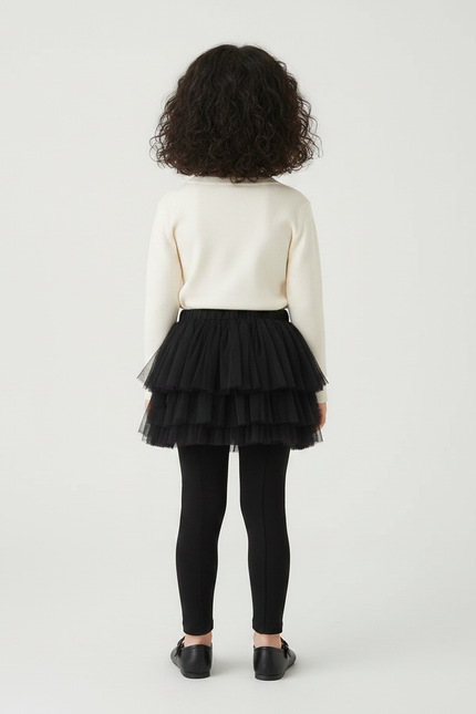 Pantalon Jupe Noir Tulle Superposé Intégré Confortable - Maille - vue 2
