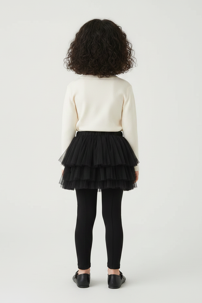 Pantalon Jupe Noir Tulle Superposé Intégré Confortable - Maille - vue 2
