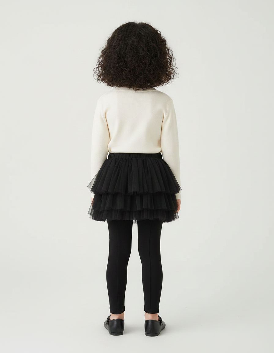 Pantalon Jupe Noir Tulle Superposé Intégré Confortable - Maille - vue 2