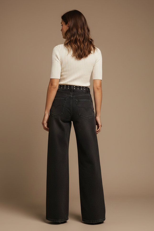 Pantalon Jupe Noir Étoiles Rouges Ample Décontracté - Jean - vue 2