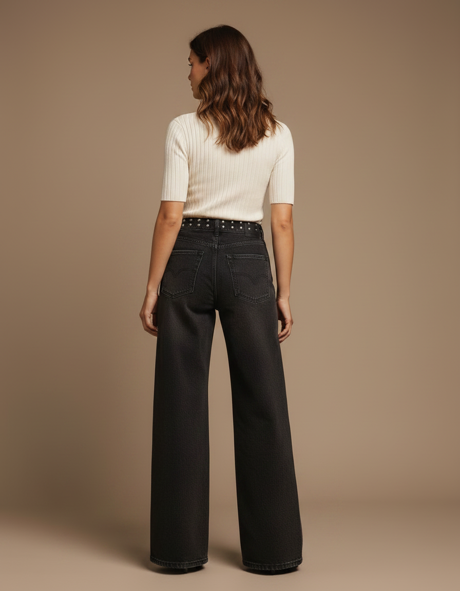 Pantalon Jupe Noir Étoiles Rouges Ample Décontracté - Jean - vue 2