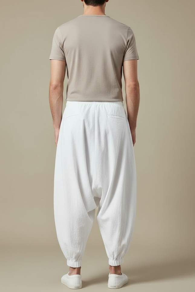Pantalon Jupe Blanc Ample Sarouel Coton Décontracté - vue 2