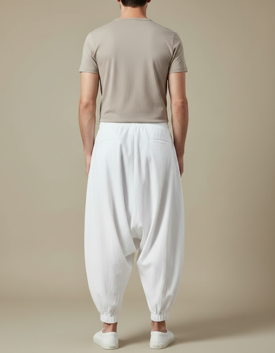 Pantalon Jupe Blanc Ample Sarouel Coton Décontracté - vue 2