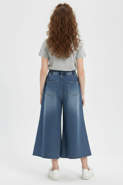 Pantalon Jupe Denim Bleu Ample Évasé Fille - Jean - vue 2