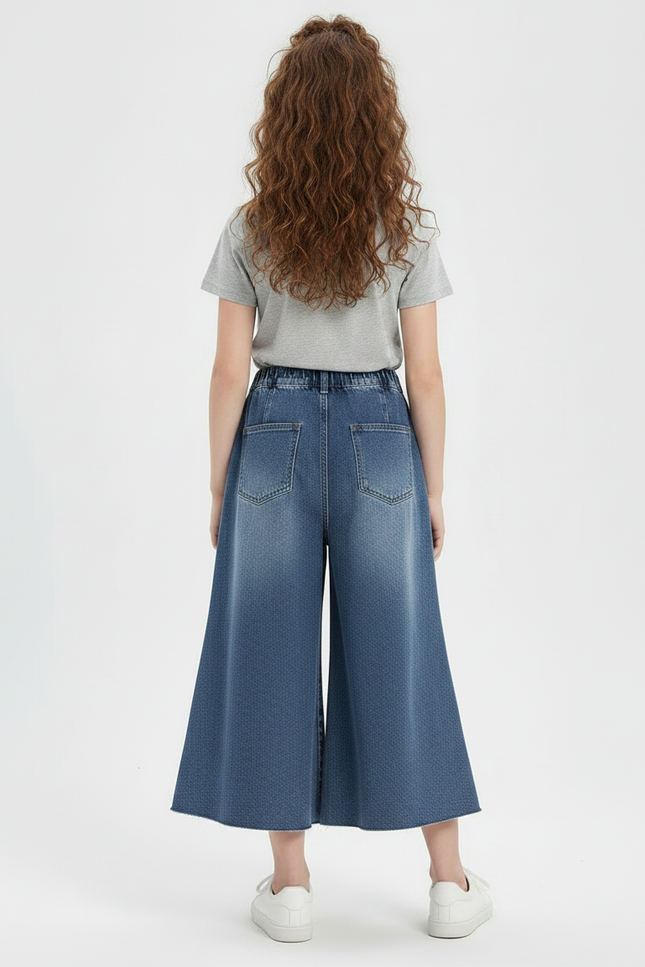 Pantalon Jupe Denim Bleu Ample Évasé Fille - Jean - vue 2
