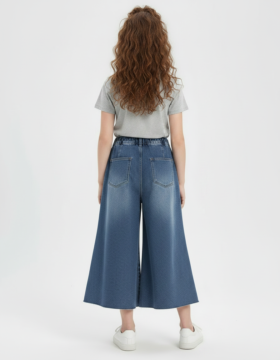 Pantalon Jupe Denim Bleu Ample Évasé Fille - Jean - vue 2