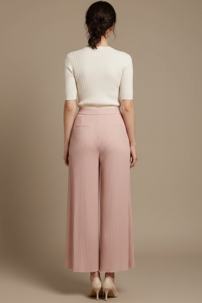 Pantalon Jupe Plissé Rose Poudre Fluide Élégant - Polyester - vue 2