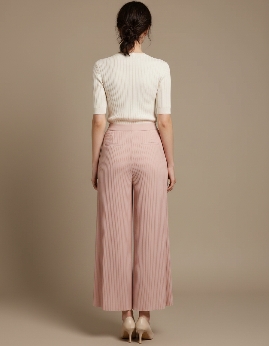 Pantalon Jupe Plissé Rose Poudre Fluide Élégant - Polyester - vue 2