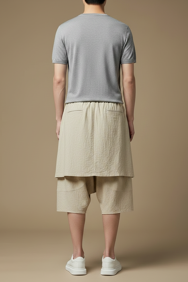 Pantalon Jupe Beige Coton Lin Ample Homme - vue 2