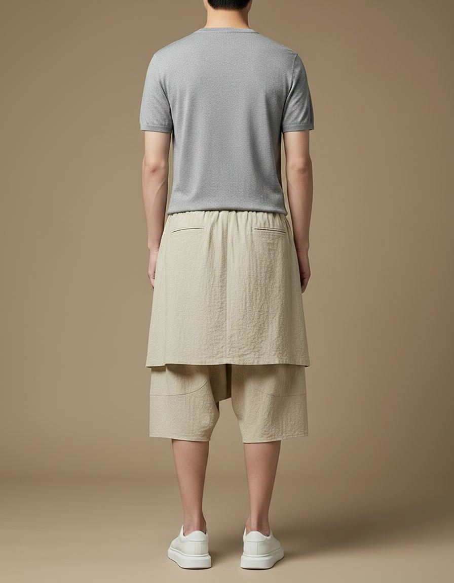 Pantalon Jupe Beige Coton Lin Ample Homme - vue 2