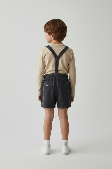 Pantalon Jupe Bretelles Côtelé Gris Enfant Garçon - Cordé - vue 2