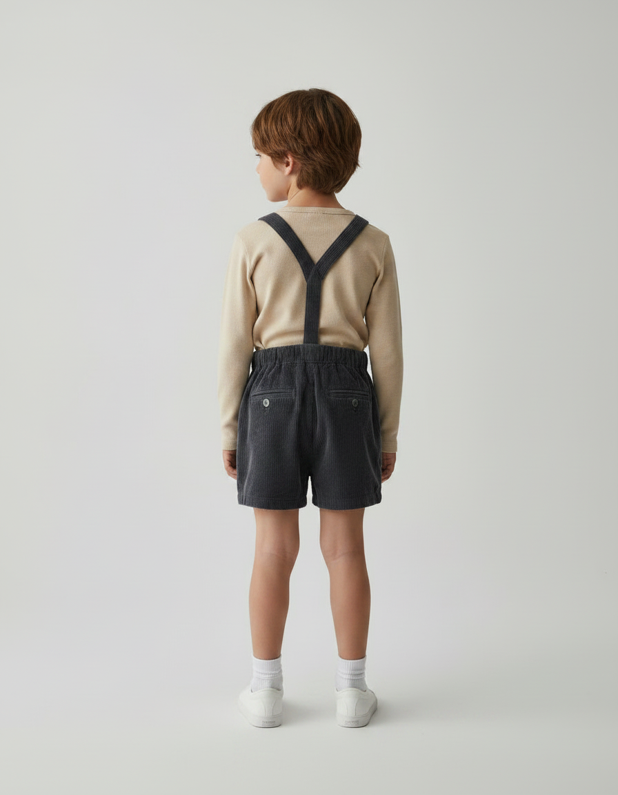Pantalon Jupe Bretelles Côtelé Gris Enfant Garçon - Cordé - vue 2