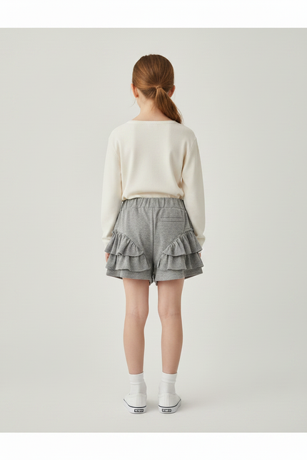 Pantalon Jupe Gris Volants Fille Confortable Décontracté Doux - Molleton - vue 2