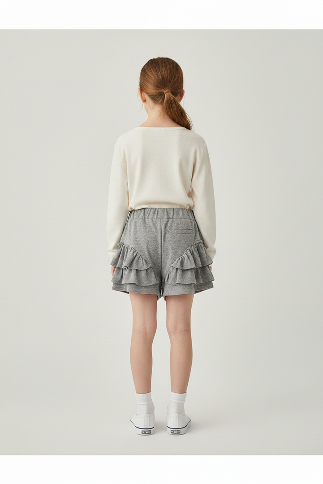 Pantalon Jupe Gris Volants Fille Confortable Décontracté Doux - Molleton - vue 2