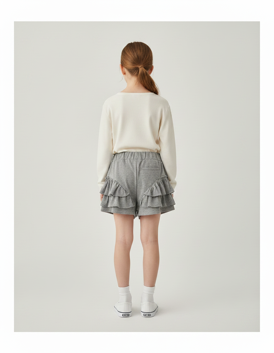 Pantalon Jupe Gris Volants Fille Confortable Décontracté Doux - Molleton - vue 2