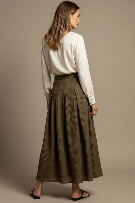 Pantalon Jupe Kaki Plissé Asymétrique Fluide Élégant - Lin - vue 2