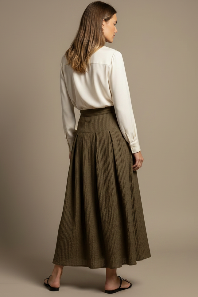Pantalon Jupe Kaki Plissé Asymétrique Fluide Élégant - Lin - vue 2